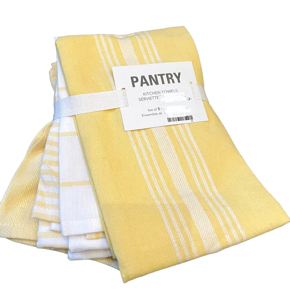 Set of 5 PANTRY Summer Yellow Lemon Cotton Cloth Kitchen Tea Towels 18x28 NEW